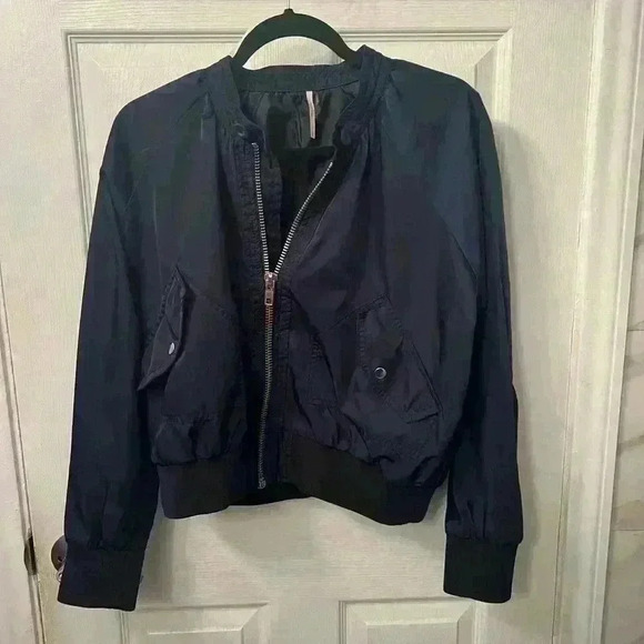 Free People Midnight Bomber Jacket Navy Women's Size Small - Picture 2 of 6